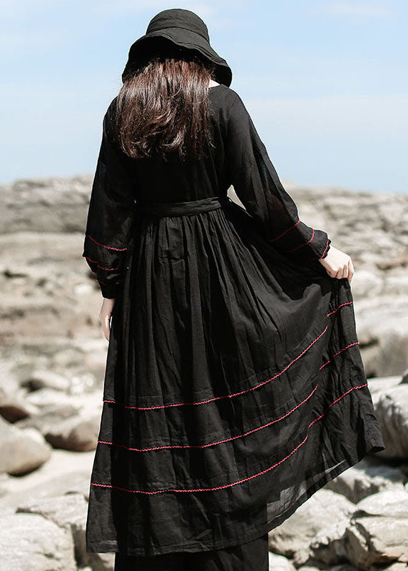 Fine Black Cinched Patchwork Cotton Dress Spring