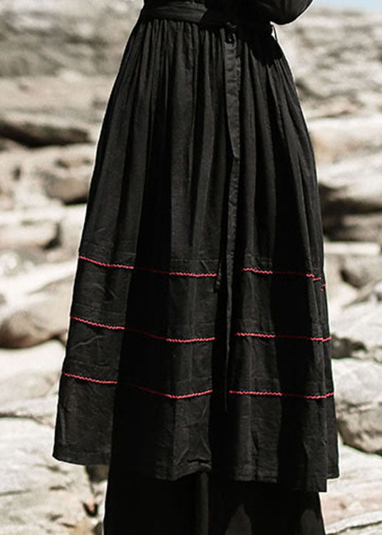 Feines schwarzes Patchwork-Baumwollkleid Frühling