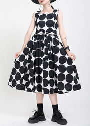 Fine Black Dot tie waist Summer Cotton Dress - bagstylebliss