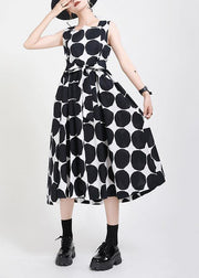 Fine Black Dot tie waist Summer Cotton Dress - bagstylebliss