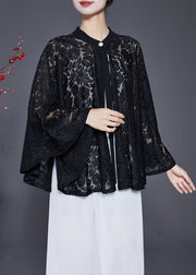 Fine Black Hollow Out Oversized Lace Shirt Top Summer