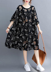 Fine Black O-Neck Loose Summer Jacquard Dresses Half Sleeve - bagstylebliss