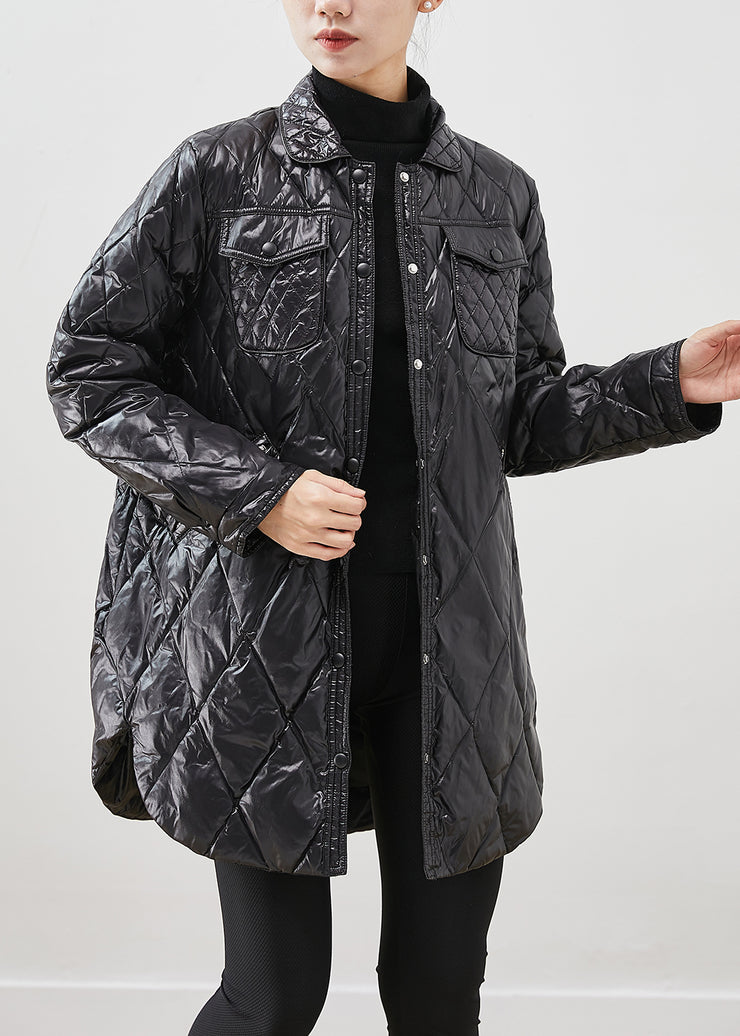 Fine Black Peter Pan Collar Duck Down Puffer Jacket Winter