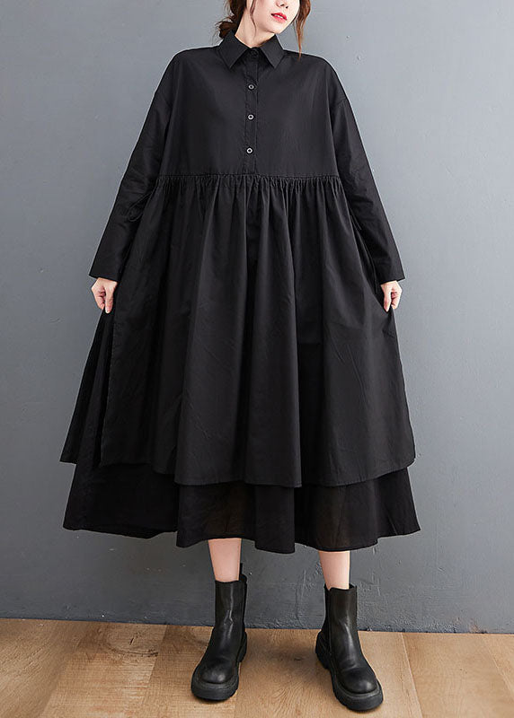 Fine Black Peter Pan Collar Patchwork Cotton shirts Dress Spring