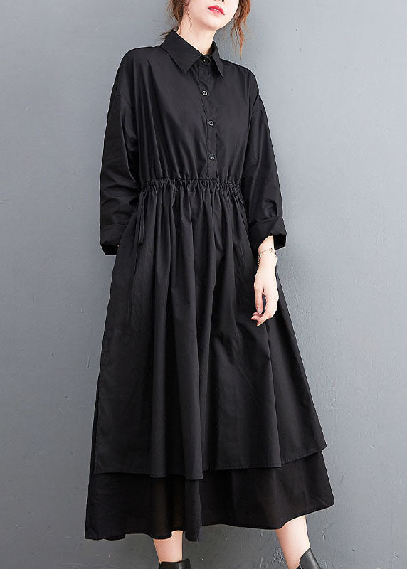 Fine Black Peter Pan Collar Patchwork Cotton shirts Dress Spring