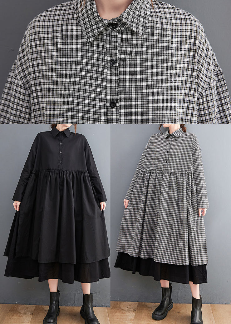 Fine Black Peter Pan Collar Patchwork Cotton shirts Dress Spring