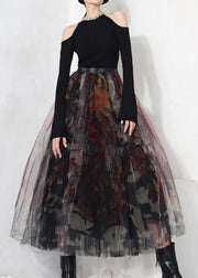 Fine Black Print Lace A Line Skirts Summer - bagstylebliss