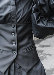 Fine Black Puff Sleeve Button Cotton Shirt - bagstylebliss