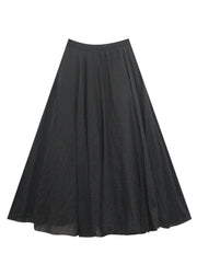 Fine Black Wrinkled Elastic Waist Maxi Skirts