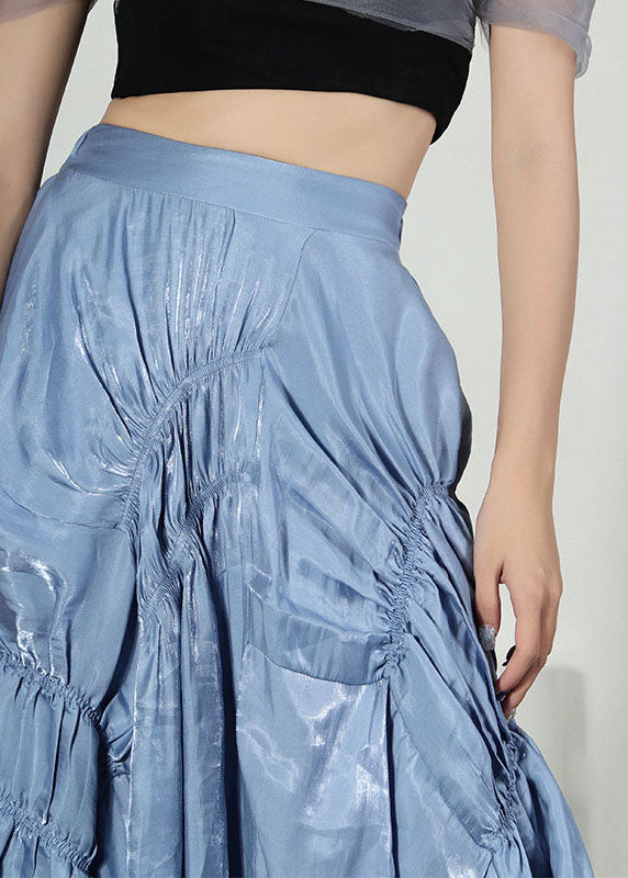 Fine Blue Asymmetrical Summer Patchwork Skirts