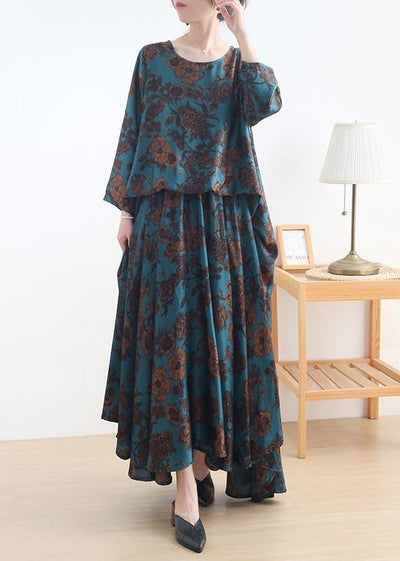 Fine Blue Print Silk asymmetrical design Summer Vacation Dresses - bagstylebliss