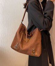 Fine Brown Rivet Patchwork Zip Up Faux Leather Satchel Handbag