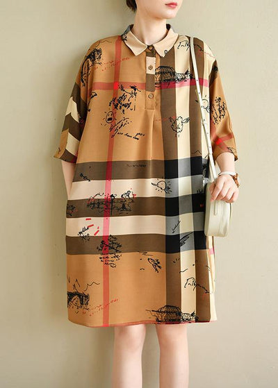 Fine Brown Striped Chiffon Summer Dress - bagstylebliss