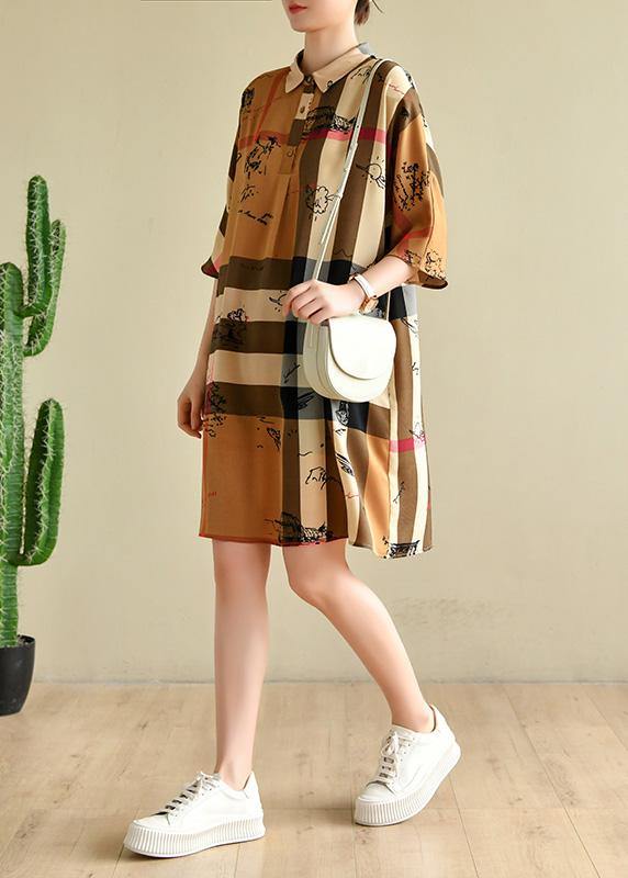 Fine Brown Striped Chiffon Summer Dress - bagstylebliss