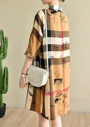 Fine Brown Striped Chiffon Summer Dress - bagstylebliss