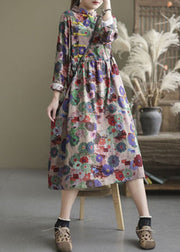 Fine Button Patchwork Print Dresses Spring