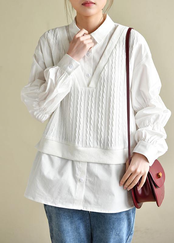 Fine Cinched Peter Pan Collar White Button Down Top - bagstylebliss