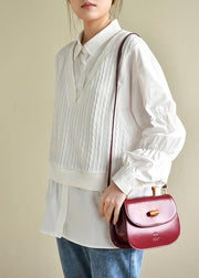 Fine Cinched Peter Pan Collar White Button Down Top - bagstylebliss
