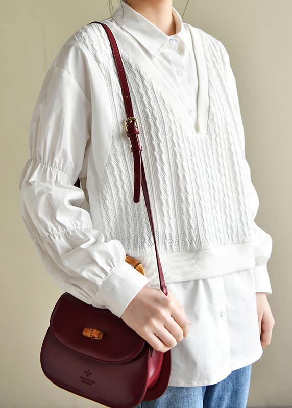 Fine Cinched Peter Pan Collar White Button Down Top - bagstylebliss