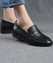 Fine Embossed Flat Shoes Black Cowhide Leather - bagstylebliss