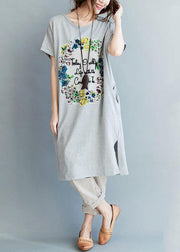 Fine Gray Side Open Letter O Neck Holiday Cotton Dress - bagstylebliss