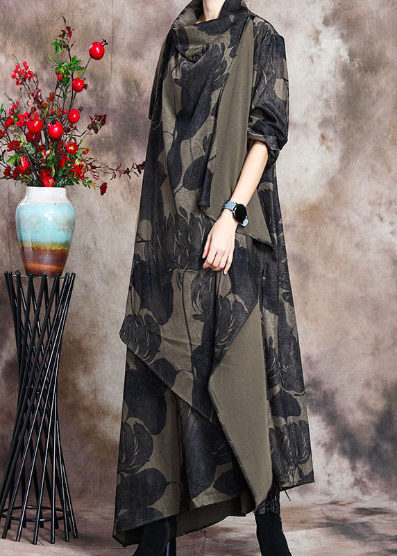 Fine Green Asymmetrical Print Dress Spring