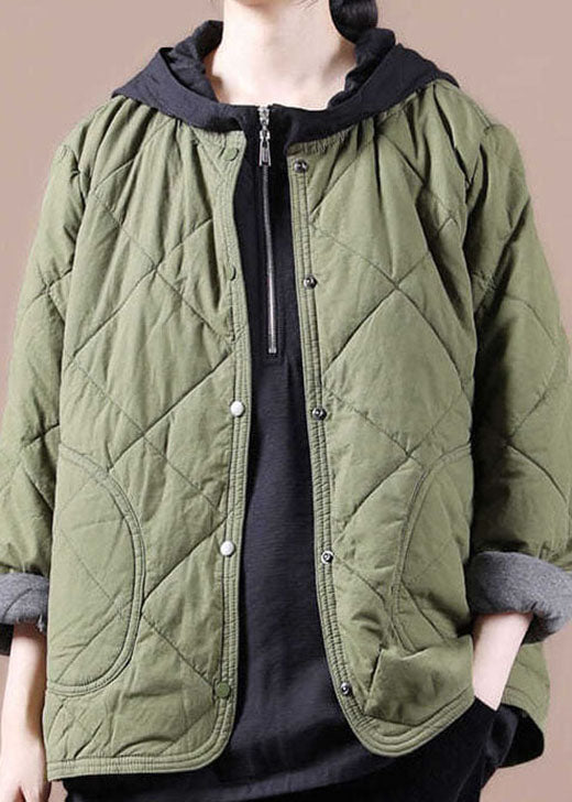 Fine Green Button Fine Cotton Filled Casual Winter Coats