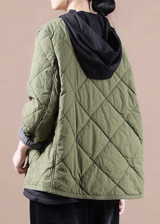 Fine Green Button Fine Cotton Filled Casual Winter Coats