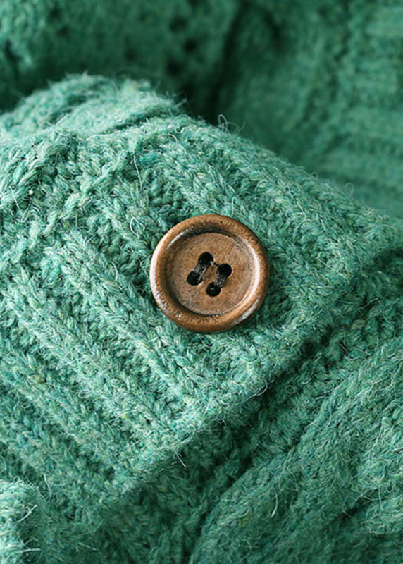 Fine Green Loose Ruffles Embroideried Button Fall Knit Sweater