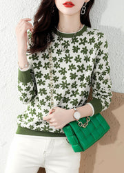 Fine Green Print Knit Knit top Winter