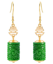 Fine Green Sterling Silver Overgild Dry Green Jade Drop Earrings