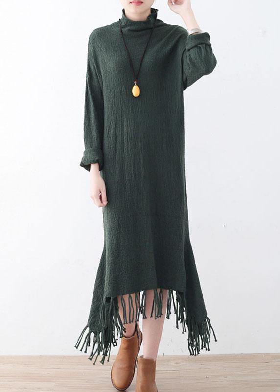 Fine Green Turtleneck Patchwork Fall Knit Sweater Dress - bagstylebliss