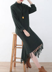 Fine Green Turtleneck Patchwork Fall Knit Sweater Dress - bagstylebliss