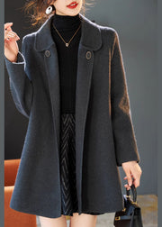 Fine Grey Peter Pan Collar Pockets Woolen Trench Spring