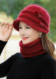 Fine Khaki Comfortable Scarf Hat Set Rabbit Hair Knit Warm Fleece