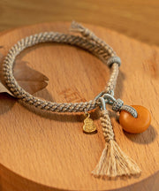 Fine Khaki Hand Knitting Beeswax Gourd Tassel Charm Bracelet