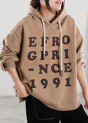 Feines Khaki-Kapuzen-Grafik-warmes Fleece-Sweatshirt Street Wear Winter