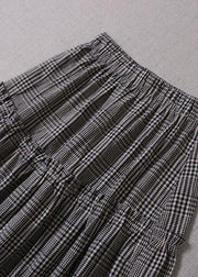 Fine Light Gray Plaid Patchwork Wrinkled Lace Fall Skirts - bagstylebliss