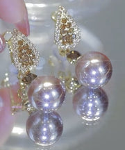 Fine Light Purple Alloy Zircon Inlaid Gem Stone Drop Earrings