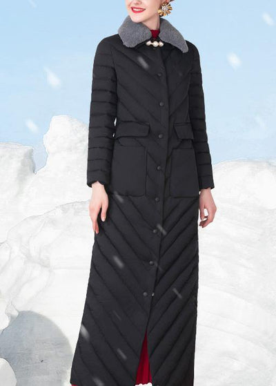 Fine Loose fitting snow jackets rabbit wool collar overcoat black big pockets down jacket woman - bagstylebliss