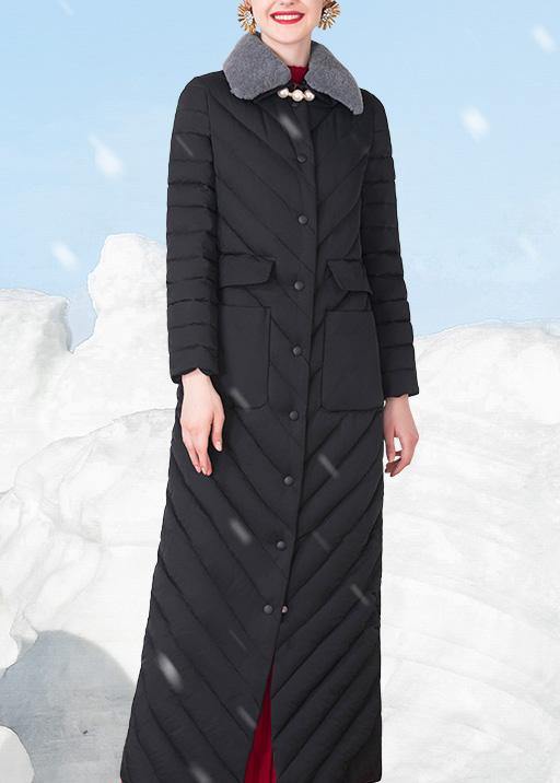 Fine Loose fitting snow jackets rabbit wool collar overcoat black big pockets down jacket woman - bagstylebliss