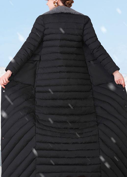 Fine Loose fitting snow jackets rabbit wool collar overcoat black big pockets down jacket woman - bagstylebliss