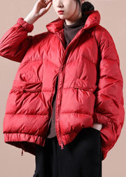 Fine Loose fitting snow jackets zippered Jackets red stand collar goose Down jackets - bagstylebliss