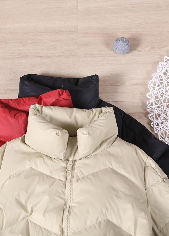 Fine Loose fitting snow jackets zippered Jackets red stand collar goose Down jackets - bagstylebliss