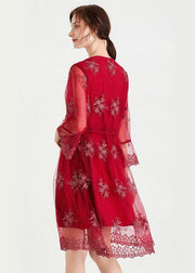 Fine Mulberry V Neck Jacquard Spring Three Quarter Sleeve Dress - bagstylebliss