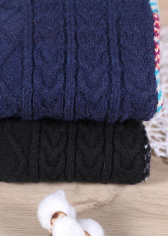 Fine Navy Patchwork High neck Fall Knit Sweater - bagstylebliss