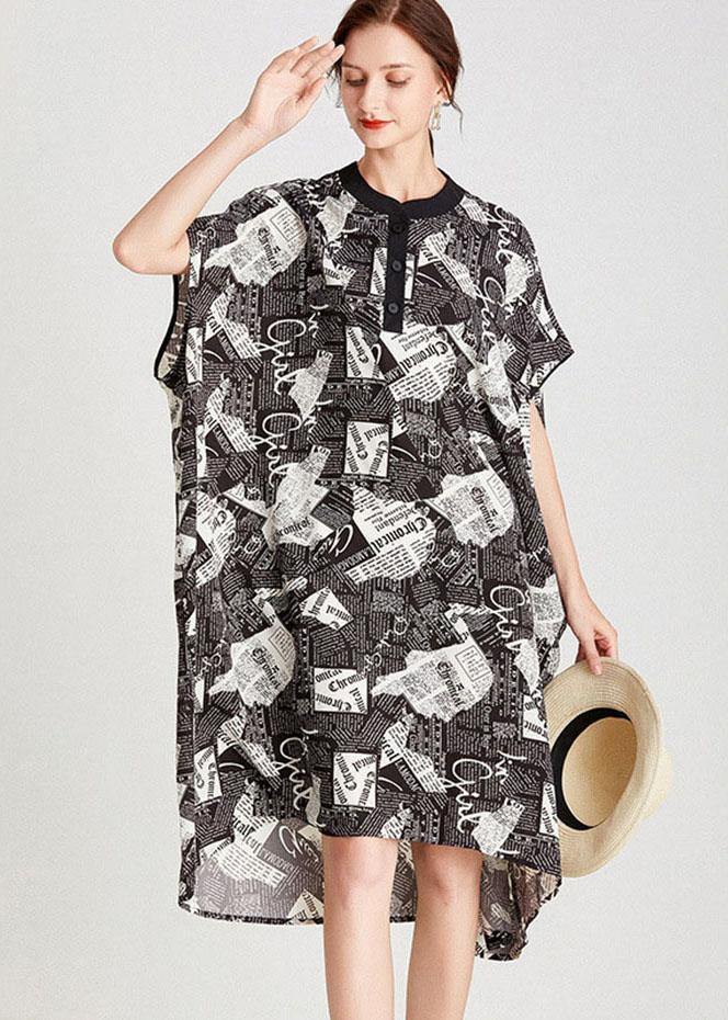 Fine Newspaper Print low High Design Button Pockets Summer Maxi Dresses - bagstylebliss