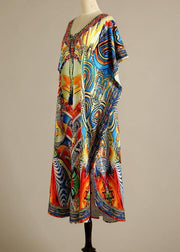 Fine Print tie Chiffon Loose kimono robe Maxi Dress - bagstylebliss