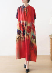 Fine Red Print Short Sleeve Holiday Summer Chiffon Dress - bagstylebliss