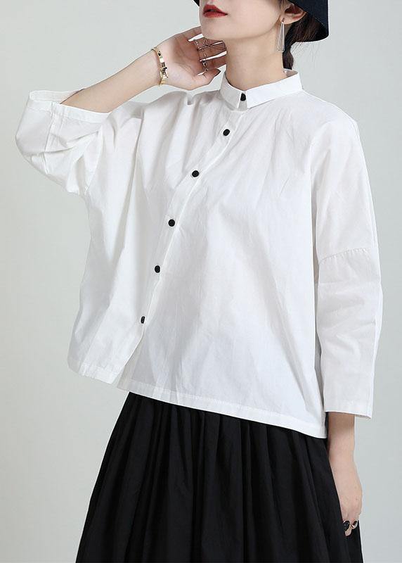 Fine White Peter Pan Collar Button Summer Blouse Tops - bagstylebliss